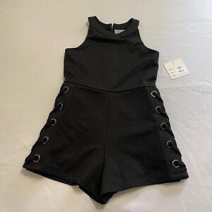 NWT Eliza B Black Lace Up Side Tie Romper Girls Size 10 New